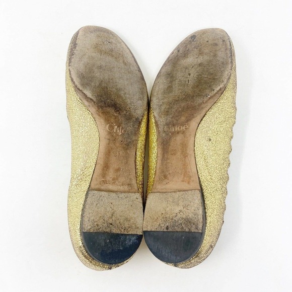 Chloe Lauren Gold Metallic Sparkle Scalloped Ballet Flats 37 US 7 - Picture 8 of 8